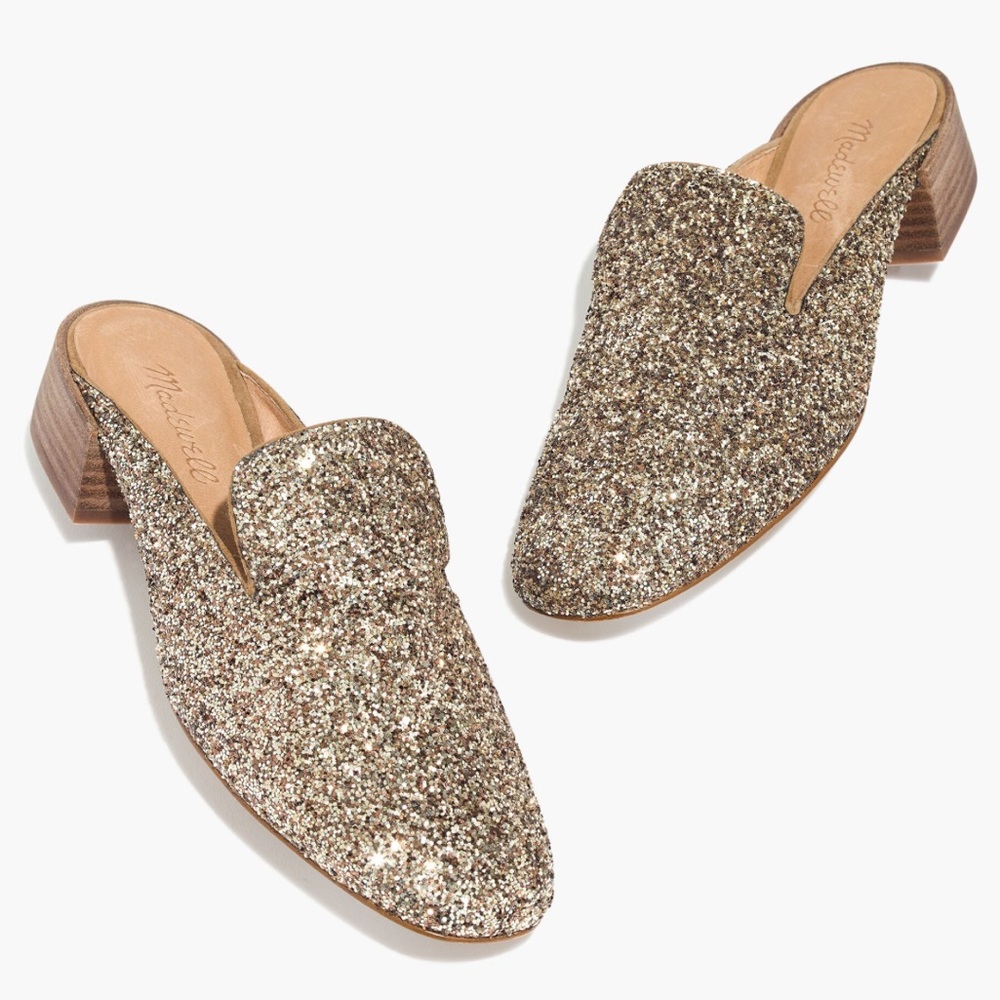 Madewell Willa Loafers Mules Glitter Slip On Closed Toe Gold 10
